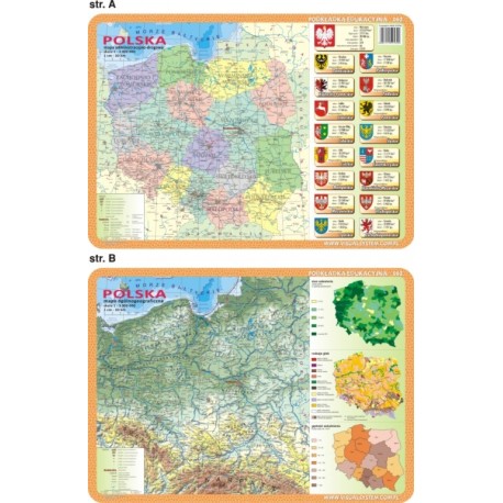 PODKŁADKA EDUKACYJNA 40X30 CM - Ogólnogeograficzna i administracyjno-drogowa mapa Polski 062