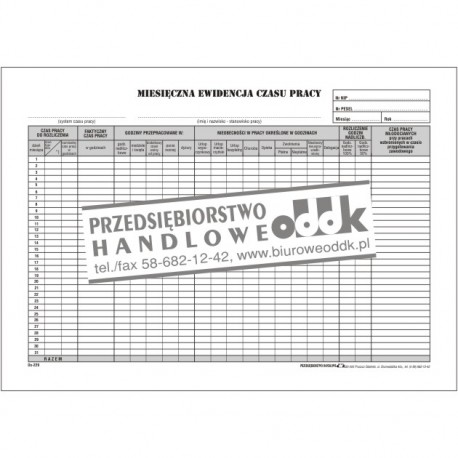 Miesięczna karta ewidencji czasu pracy